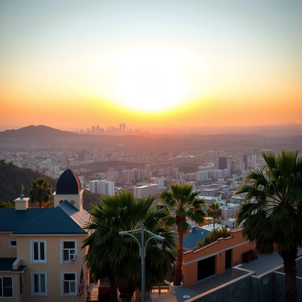 Вид на Голливуд и Лос-Анджелес с холмов