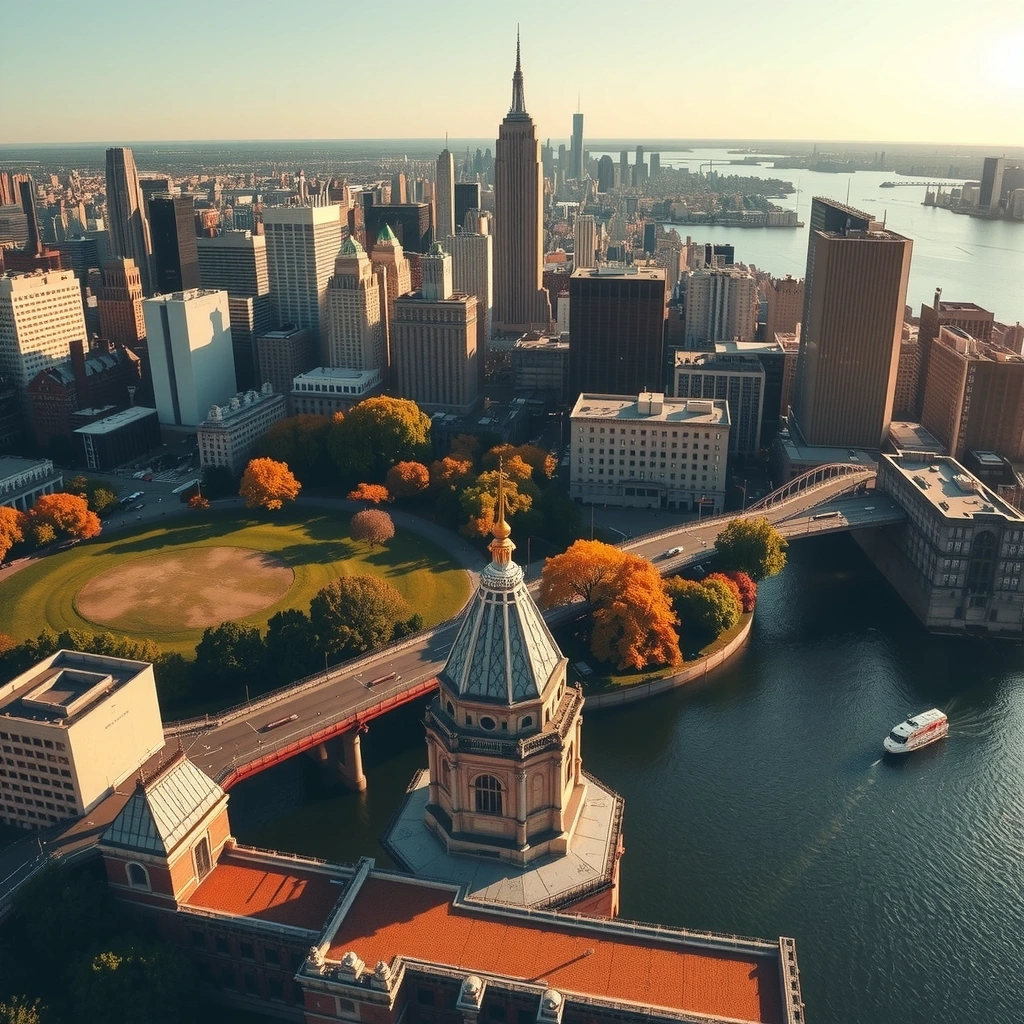 Панорамный вид Нью-Йорка с небоскребами